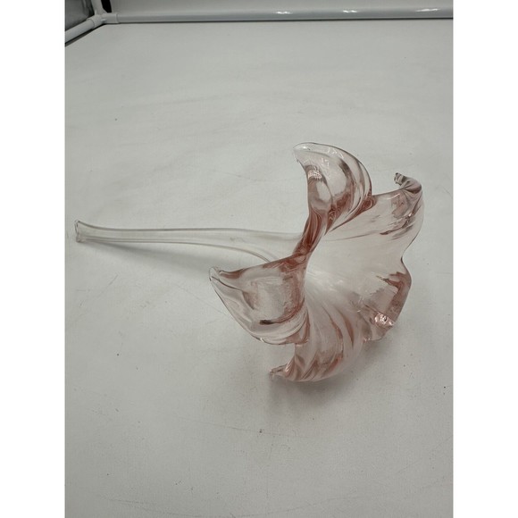 Vintage Hand Blown Art Glass Pink Lily Trumpet Flower Hollow Stem Bud Vase - Picture 1 of 4